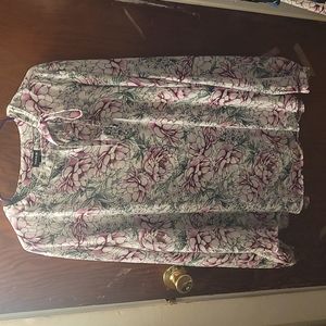 Torrid, long sleeve blouse/shirt, white with floral pattern, size 2